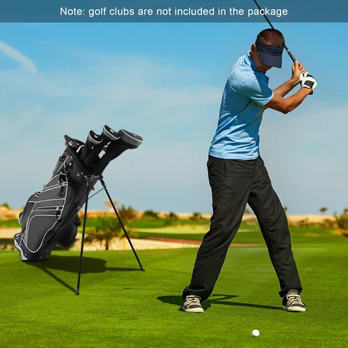 Miniatura 8 de GYMAX Bolsa de golf con divisor de 6 vías, bolsa de club de golf con 8 bolsillos, capucha para lluvia, soporte para paraguas y calcomanía