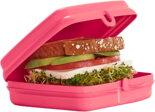 Miniatura 2 de Tupperware Sandwich Keeper Caja cuadrada con bisagras y cierre rosa