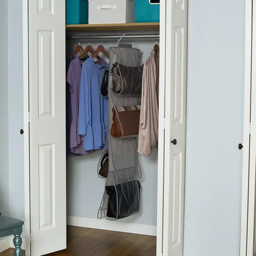 Miniatura 4 de Household Essentials Organizador de bolsos colgantes, 8 bolsillos, almacenar bolsos, carteras, embragues y más, se cuelga fácilmente en el armario