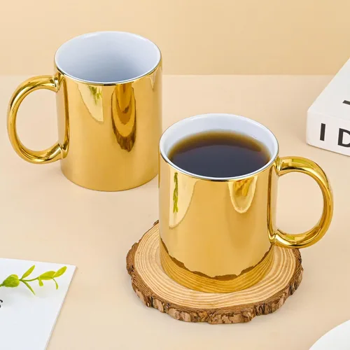 Miniatura 5 de BYCNZB Juego de 4 tazas de café de cerámica doradas para café, té, cacao (12 onzas)