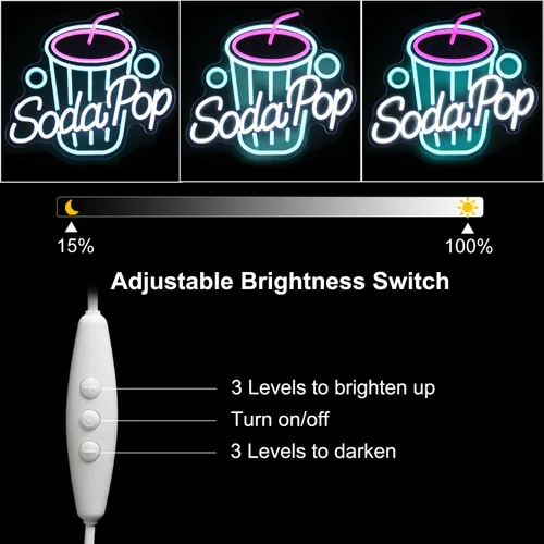 Miniatura 5 de Letrero de Neón de Refresco, Luces de Neón de Bebidas Regulables, Letreros LED de Taza de Bebidas para Pared, Letrero de Negocio, Letrero Luminoso