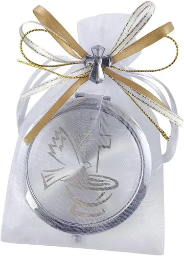 Miniatura 3 de WE 12 piezas de bautismo compacto espejo recuerdo de primera comunión/bautizo recuerdos/maquillaje de espíritu santo compacto con bolsa decorada
