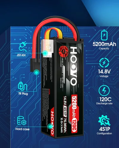Miniatura 2 de HOOVO 4S Lipo Battery 14.8V 120C 5200mAh RC Car Battery Hard Case with TR Plug Compatible para 1/8 y 1/10 RC Car Buggy Truck Slash 4X4 Crawler