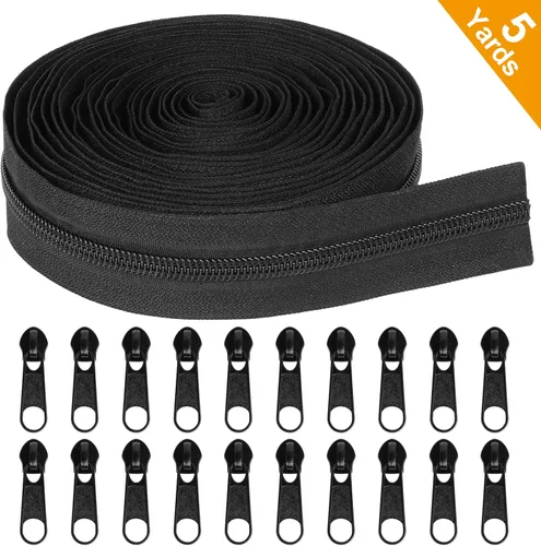 Miniatura 6 de MiniRed The Yards - Cremalleras a granel de 5 yardas, (#5) con cremallera de bobina de nailon negro para bolsas de costura y manualidades con 20