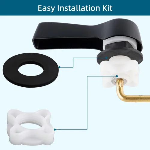 Miniatura 5 de Hygie Rinse 2 piezas Manija de inodoro de metal negro Palanca de descarga de repuesto, Manija de inodoro universal de montaje frontal con cadenas