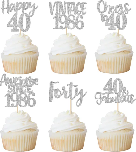 Miniatura 39 de Rsstarxi Paquete de 24 adornos para cupcakes vintage 2019 con purpurina negra para 5º cumpleaños, saludos a 5, cinco, 5, 5 fabulosos para cupcakes