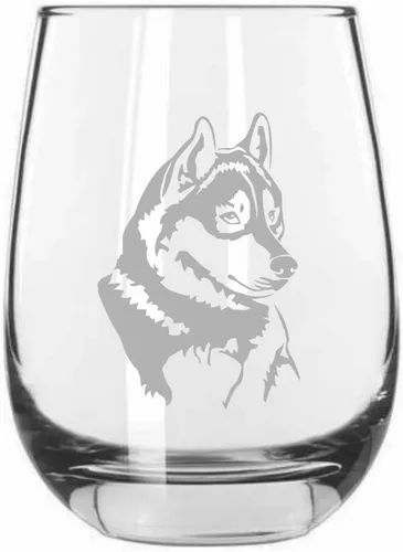 Miniatura 355 de Sakhalin Husky Dog - Copa de vino grabada personalizada de 15.25 onzas sin tallo