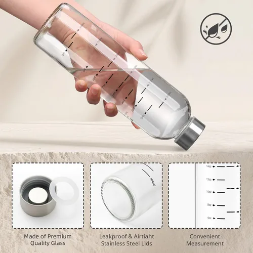 Miniatura 2 de Botellas de vidrio para jugo con tapas, botellas de agua de vidrio reutilizables de 25 onzas con tapas de acero inoxidable, paquete de 6, sin BPA, a