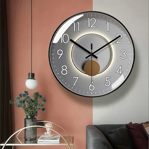Miniatura 3 de HASMI Reloj para sala de estar, reloj de cuarzo, luz de moda, reloj de pared silencioso de lujo, reloj digital circular simple de 9.8 in/11.8