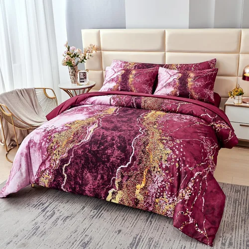 Miniatura 8 de PERFEMET Juego de edredón de 6 piezas tamaño Full, color oro aguamarina, ropa de cama en una bolsa, edredón de mármol acuarela con sábanas, suave