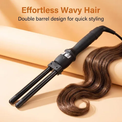 Miniatura 5 de Rizador de pelo ondulado de 2 barriles, rizador de doble barril para cabello largo, rizador de pelo de cerámica turmalina de 0.63 pulgadas