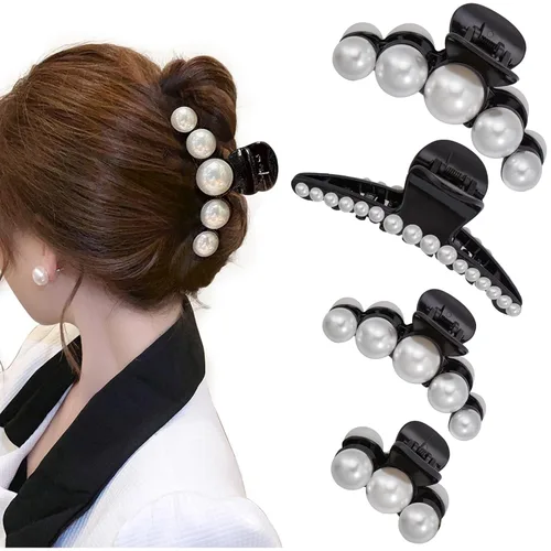 Miniatura 12 de Mehayi 4 pinzas grandes de perlas para el cabello para mujeres y niñas, pinzas de pasador para cabello grueso y delgado, accesorios de moda