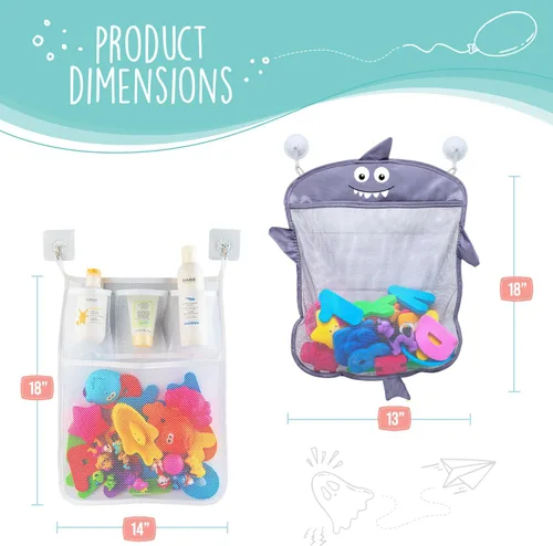 Miniatura 2 de Comfylife Organizador de juguetes de baño para bebé, tiburón, 36 letras y números de baño, red de almacenamiento de juguetes de baño adicional y 10