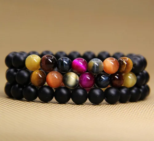 Miniatura 80 de Amandastone Pulsera elástica de cuentas redondas de 0.315 in con piedras preciosas naturales de 7 pulgadas