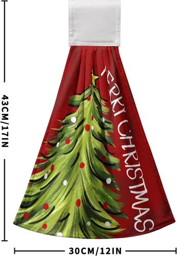 Miniatura 7 de Toallas de cocina colgantes con diseño de árbol de Navidad, color rojo y verde, toalla de mano de Navidad con lazo para colgar, toallas de cocina