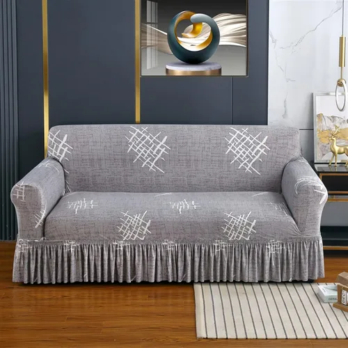 Miniatura 6 de MIPOPS Funda de sofá estampada elástica para sillón, fundas con patrón con falda lavable, protector de muebles de elastano para sala de estar