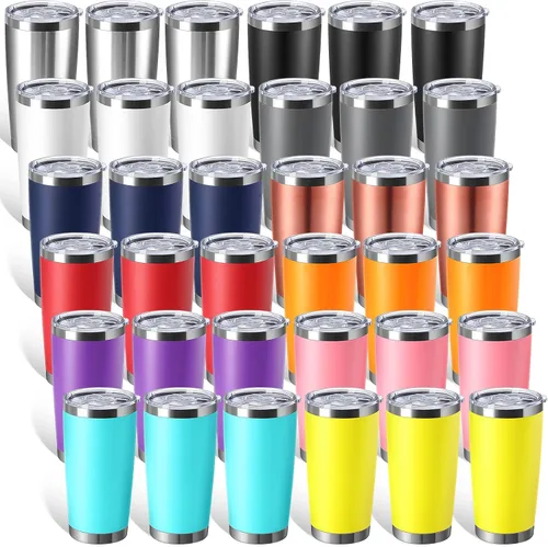 Sieral Paquete de 36 vasos de acero inoxidable a granel con tapa, aislamiento al vacío de doble pared, taza de café de viaje con recubrimiento en