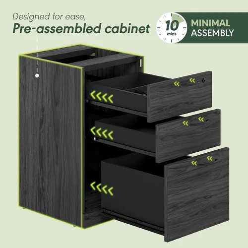 Miniatura 11 de Furinno Roger - Escritorio ejecutivo de 47 pulgadas con archivador, escritorio de oficina en casa con archivador de pedestal fijo de 3 cajones, ojal