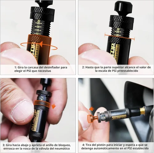 Miniatura 4 de ALL-TOP Kit de Válvula Deflactora de Neumáticos con Parada Automática Ajustable (10-30 PSI) 4 Piezas Herramienta Atornillable para Desinflar