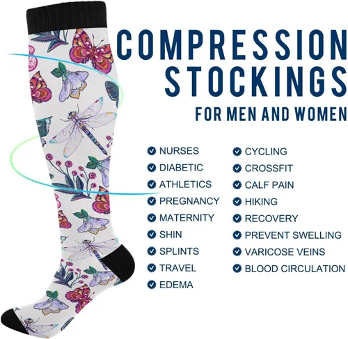 Miniatura 4 de KOPIRIT Calcetines de compresión bordados de flores de peonía para mujeres y hombres, calcetines largos ligeros de compresión suaves para correr