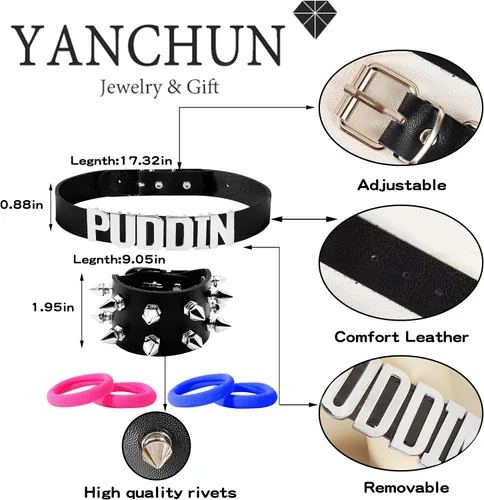 Miniatura 4 de YANCHUN Gargantilla Puddin para mujer, pulsera de cuero con pinchos, accesorios de disfraz de Halloween