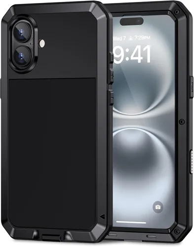 Miniatura 22 de Lanhiem Funda para iPhone 7 Plus/8 Plus, resistente a los golpes, [Tough Armour], funda de metal con protector de pantalla integrado, funda Negro