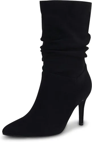 Coutgo Botas holgadas de media pantorrilla para mujer, de gamuza y tacón alto, sin cordones, sexis, puntiagudas