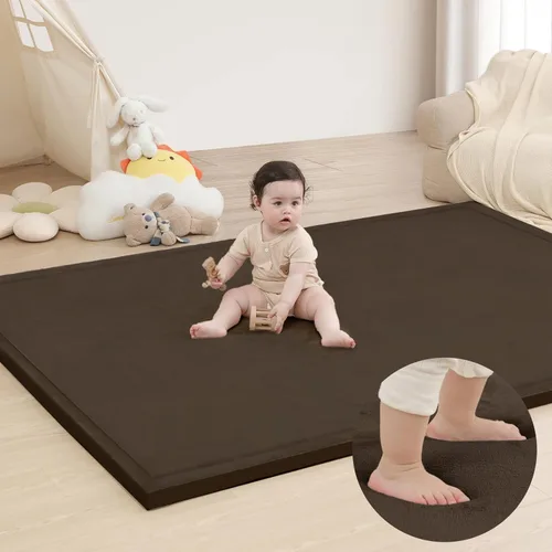 Miniatura 63 de Huloo Sleep - Tapete de juego para bebé, tapete de espuma viscoelástica de 1.3 pulgadas de grosor, terciopelo coral suave, antideslizante, Gris