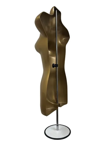 Miniatura 3 de Maniquí femenino dorado largo con soporte para vestido con forma de camiseta para mostrador de encimera, cuerpo hueco con poste de metal y gancho