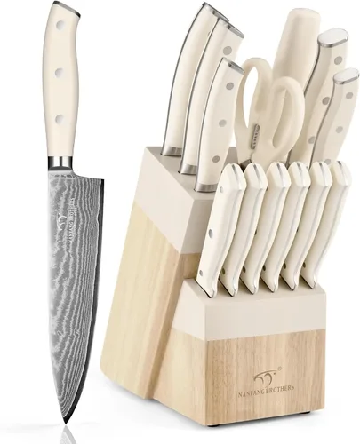 Miniatura 11 de Juego de cuchillos de cocina de Damasco de 18 piezas, 8 cuchillos de carne, mango ergonómico de ABS antideslizante triple remache para tenedor