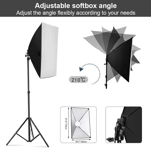 Miniatura 3 de MOUNTDOG Kit de iluminación Softbox, 2 x 19.7 x 27.5 pulgadas, sistema de iluminación continua para fotografía con 2 bombillas LED de 85 W 5700 K