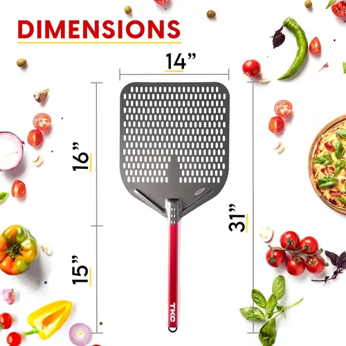 Miniatura 5 de TKC Paquete de cáscara de pizza perforada con cáscara XL de 14 pulgadas y cáscara giratoria de pizza de 8 pulgadas, espátula de pizza de grado