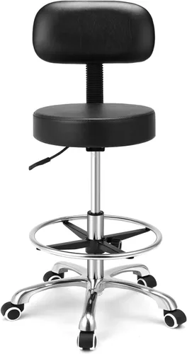 Kaleurrier Taburete giratorio con ruedas y soporte para espalda (color negro con reposapiés)