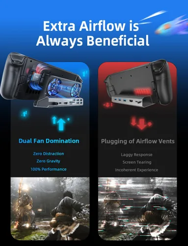 Miniatura 4 de LISEN Estación de acoplamiento 10 en 1 para Steam Deck OLED y ROG Ally X y Legion Go, ventilador de enfriamiento dual 5 puertos USB y 4K @60Hz