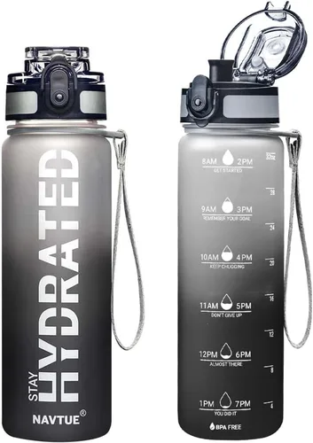 Miniatura 11 de Botella de agua, botellas de agua deportivas de 16 onzas con marcador de tiempo, boca ancha, botella de bebida motivacional y a prueba de fugas