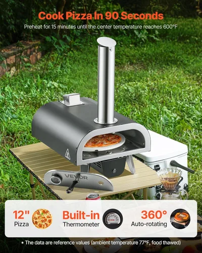 Miniatura 2 de VEVOR Horno de pizza de leña para exteriores, horno de pizza de rotación automática de 12 pulgadas, máquina de pizza de pellets portátil