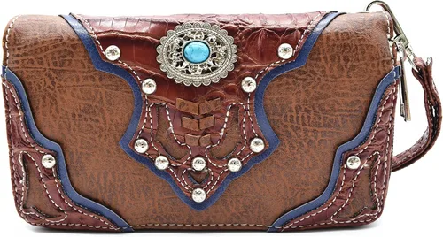 Miniatura 3 de Estilo occidental vaquera tejida con flecos de cocodrilo magnífico monedero conchos Tote Country Women bolso bolso hombro cartera conjunto