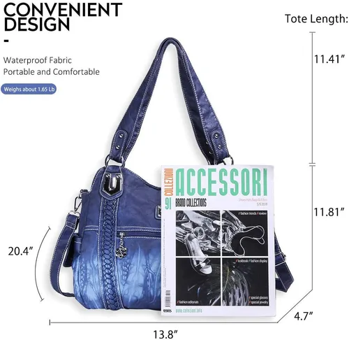 Miniatura 176 de Angel Barcelo - Bolsa de hombro amplia para mujer, diseño Hobo, cuero lavado
