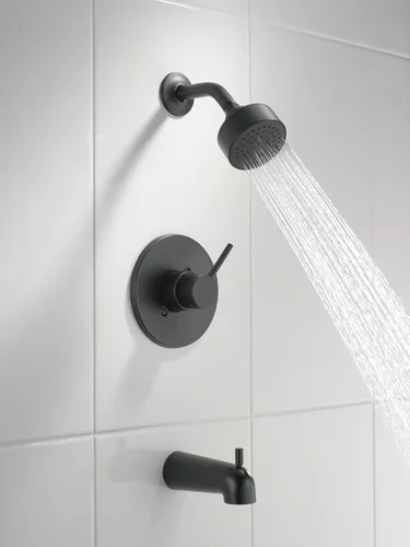 Miniatura 2 de Delta - Kit de regadera y grifo Modern con moldura, serie 14, negro mate, juego de bañera y ducha con cabezal de chorro sencillo, Touch-Clean, negro