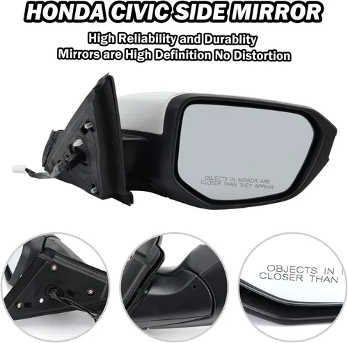 Miniatura 3 de Espejo lateral del pasajero compatible con Honda Civic Coupe Sedan Hatchback 2016, 2017, 2018, 2019, 2020, 2021, espejo con cristal eléctrico, sin