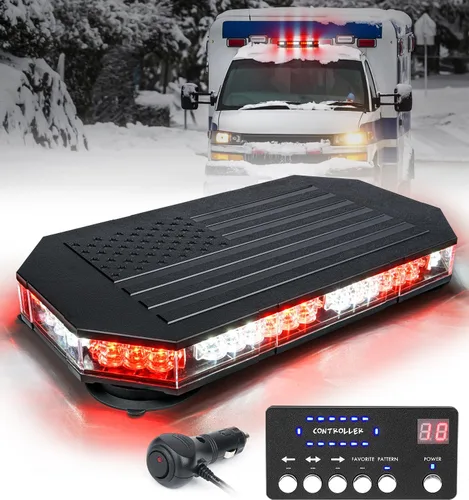 Miniatura 8 de LUMENIX - Barra de luces estroboscópicas LED de 42 luces ámbar para techo, montaje magnético, luz de advertencia de emergencia, tráfico intermitente