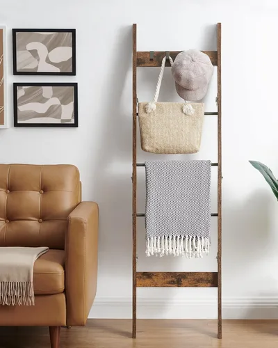 Miniatura 5 de Hzuaneri Escalera para Mantas para Sala de Estar, Estante Decorativo para Colchas con 4 Ganchos Desmontables, Organizador de Estante Soporte
