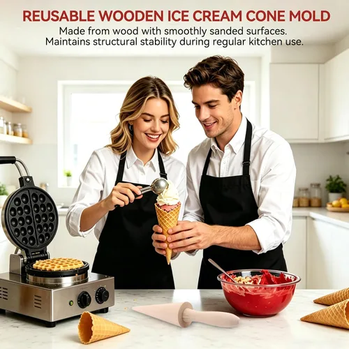 Miniatura 4 de Molde de cono de helado, molde de madera reutilizable para cuernos de crema de 9.1 pulgadas, rodillo de pizza para gofres para cocina, cocinar
