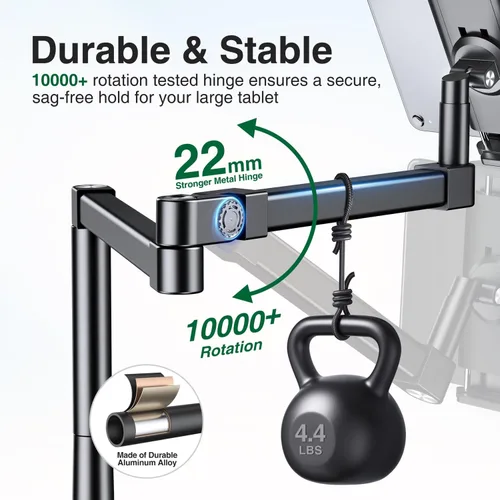 Miniatura 6 de elitehood Soporte de escritorio para iPad de brazo largo con base de montaje con ojales, soporte de aluminio resistente para tableta, soporte