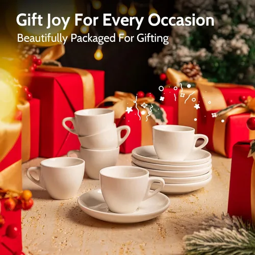 Miniatura 6 de Sweese - Juego de 6 tazas de porcelana de 4 onzas con platillos para espresso, capuchino, latte, té - Color blanco