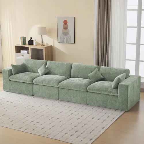Miniatura 34 de Sofá modular sin hueso de 115 pulgadas, sofá modular modular con otomana, tapizado de gran tamaño, convertible, cómodo sofá de felpilla de 4 plazas