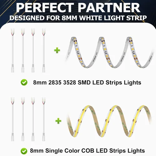 Miniatura 5 de LightingWill Conectores LED de 2 pines de 0.315 in, 10 unidades DC hembra conector transparente sin soldadura, conector de luz de cinta LED 2