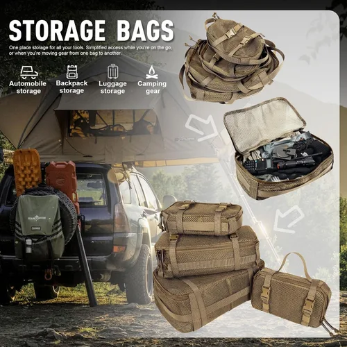 Miniatura 35 de Juego de 4 cubos de embalaje tácticos, bolsa de almacenamiento de malla compresible, organizador portátil Edc Molle.