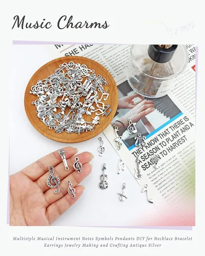 Miniatura 3 de JIALEEY Dijes de música multiestilo para instrumentos musicales, notas, símbolos, colgantes para collares, pulseras, aretes, fabricación de joyas