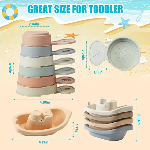 Miniatura 5 de Juguetes de baño para bebés, 11 piezas Juguetes de baño sin molde para niños pequeños con barquitos de baño Cucharas de baño educativas
